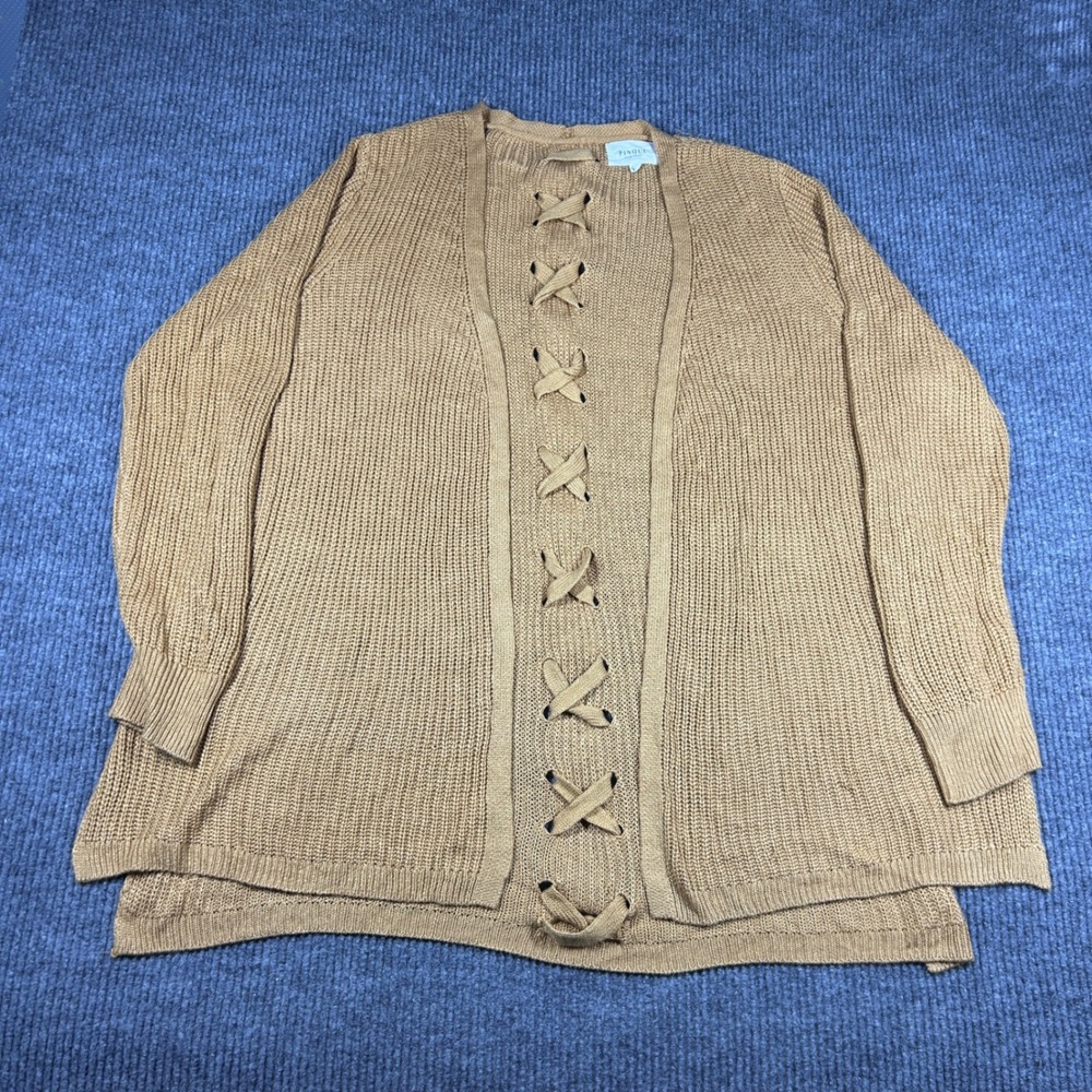 Pinque Design Studio Cardigan Womens 3X Tan Lace Up Front and Back Knit Sweater